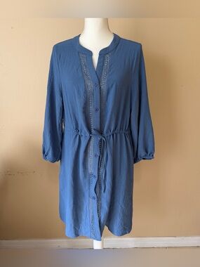 Bsubseach Blue Beach Cover Up Shirt Dress Crochet Lace Knit Women's Size L Boho